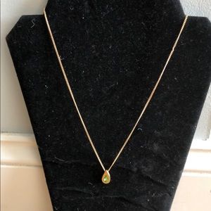 Gold Tone Green Tear Drop Charm Necklace